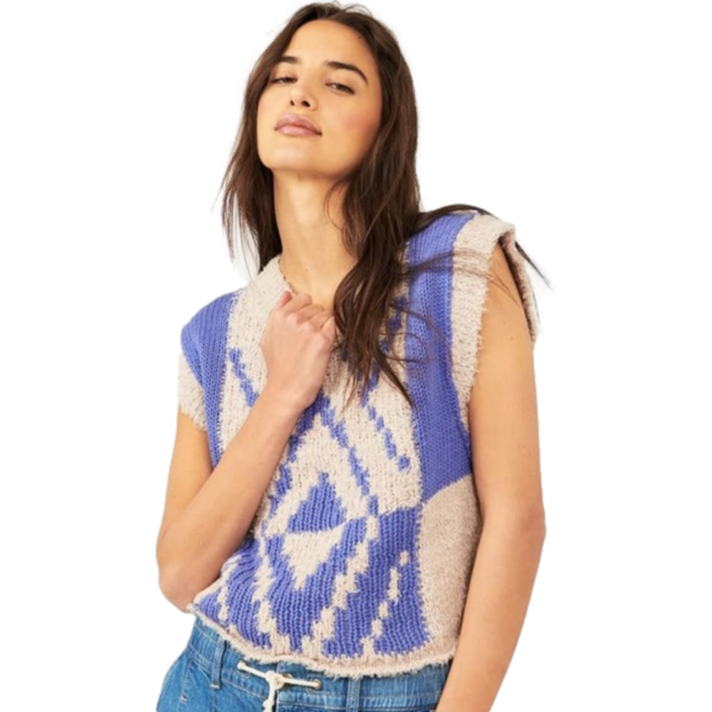NWT Free People Diamonds for Days Sweater Vest XS Blue Moon